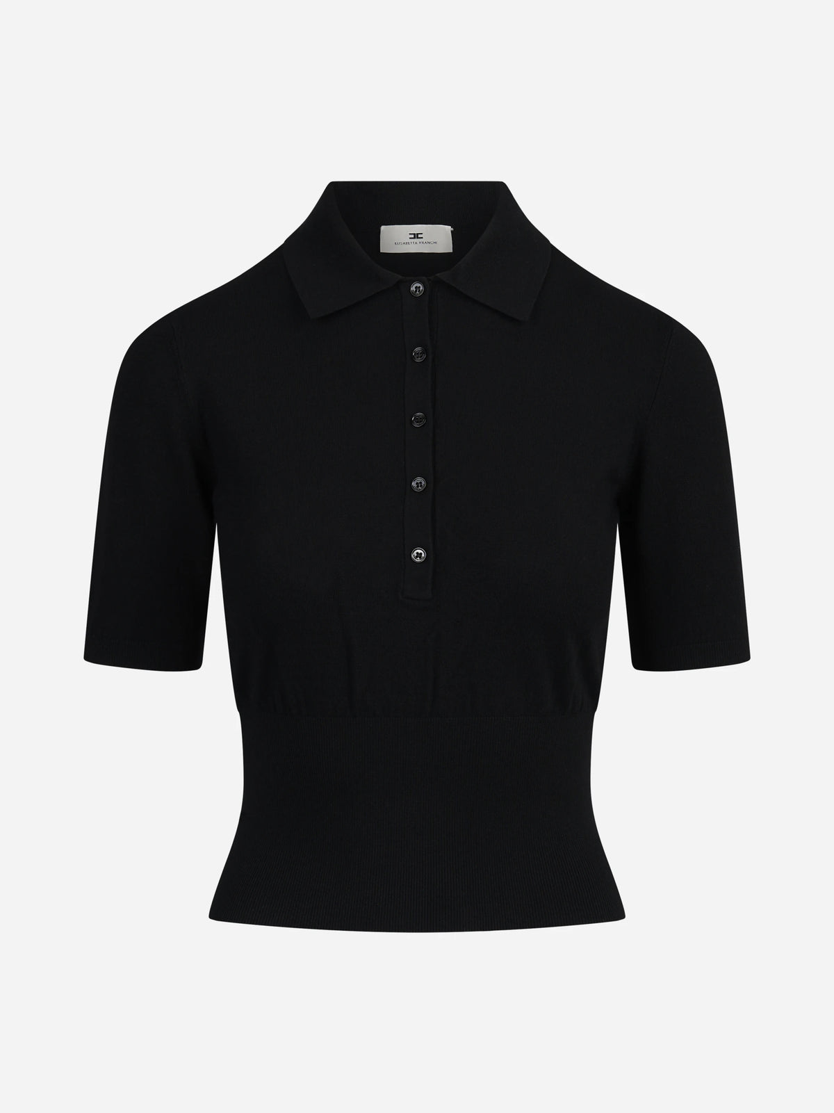 Polo aderente in maglia nera - vista frontale