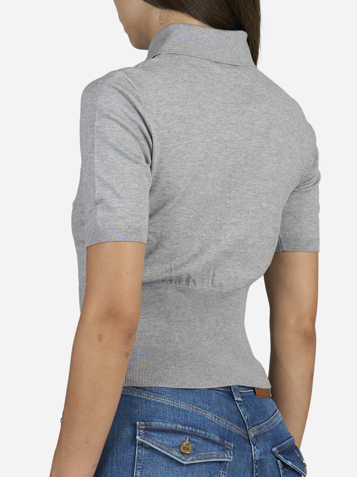 Polo in maglia di viscosa grigia - indossato, vista alternativa