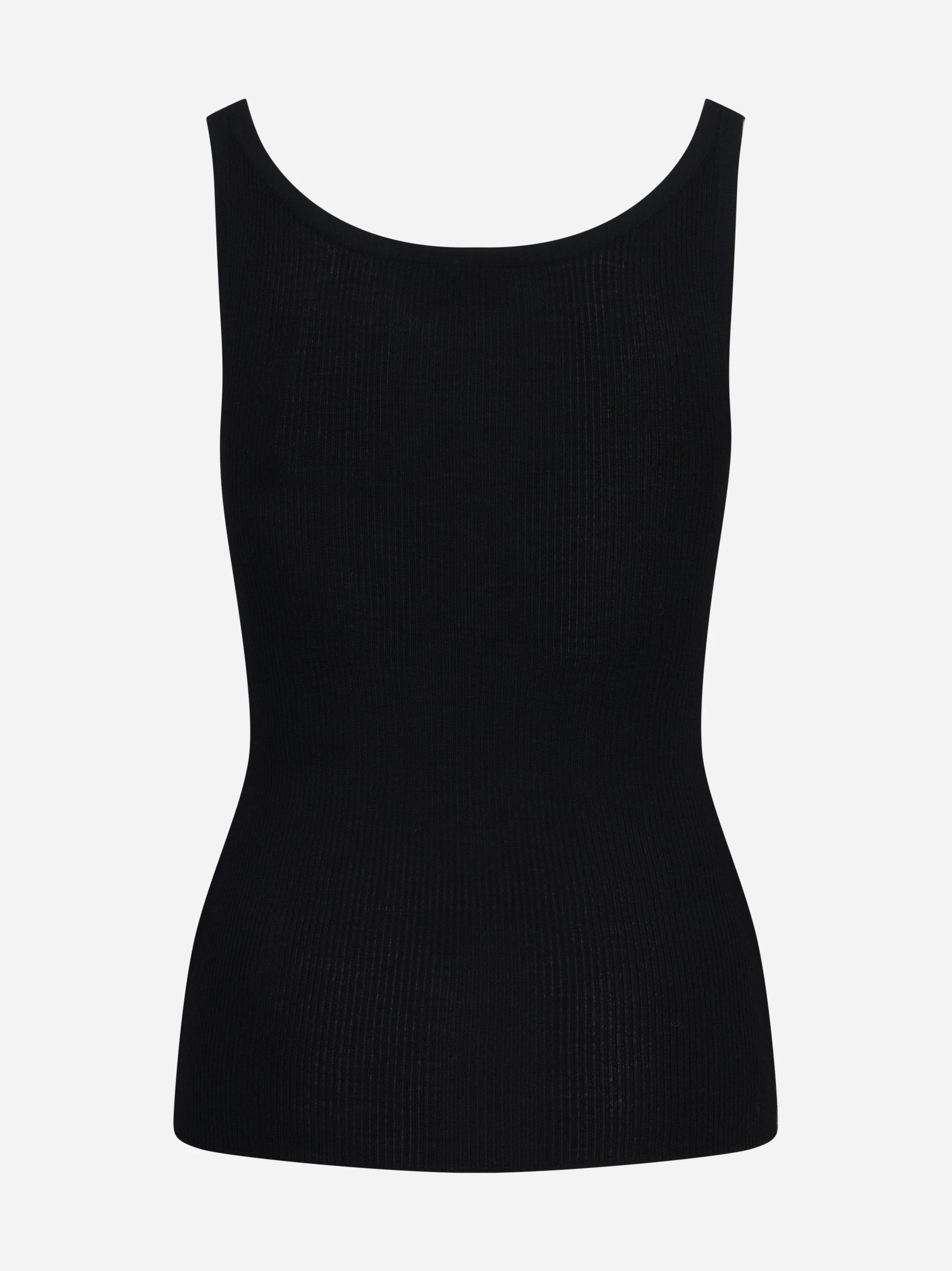 Canotta slim-fit in lana a costine nera - vista posteriore