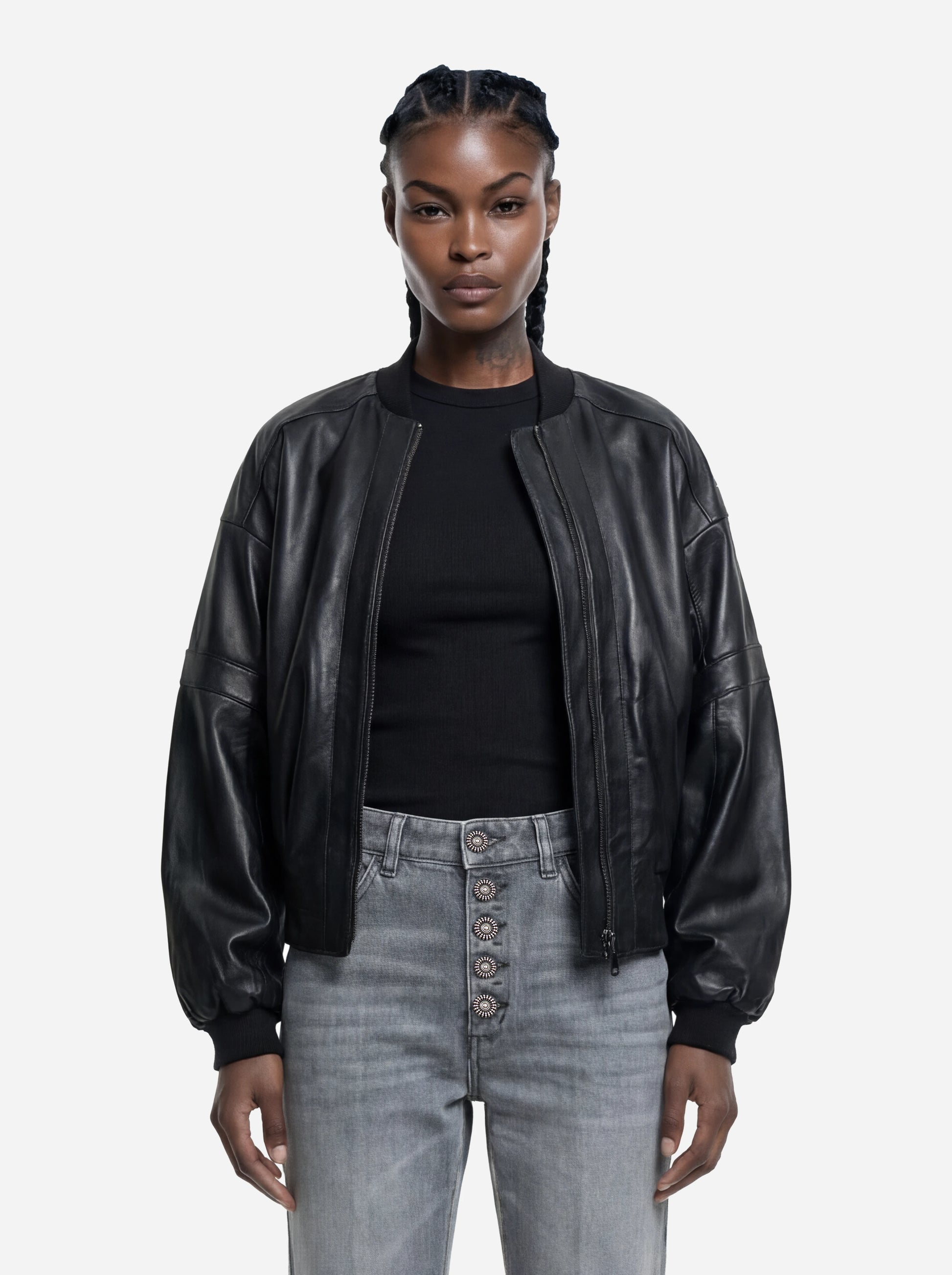 Bomber in pelle oversize nero
