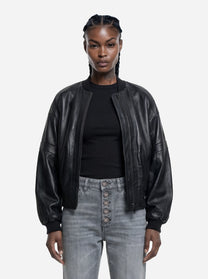 Bomber in pelle oversize nero