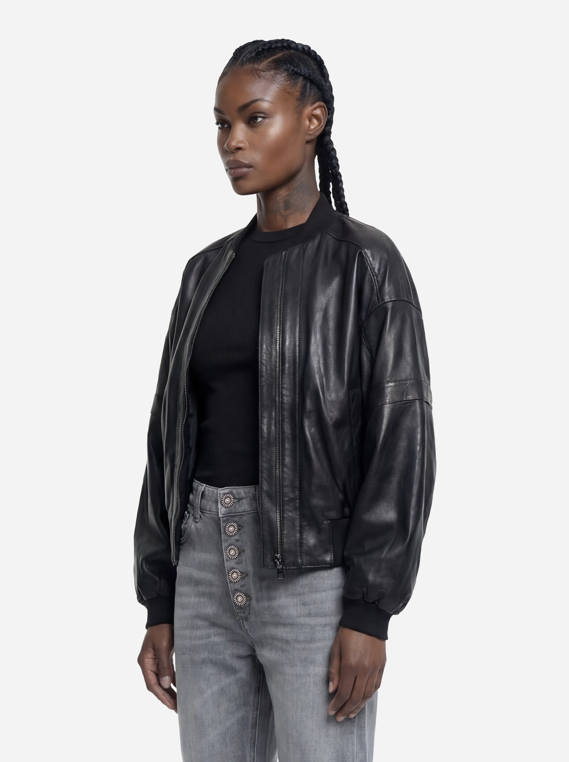 Bomber in pelle oversize nero
