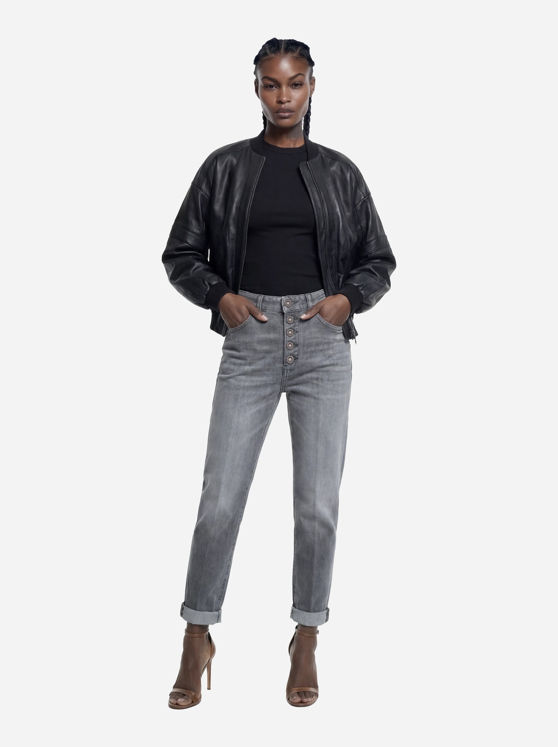 Bomber in pelle oversize nero