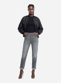 Bomber in pelle oversize nero