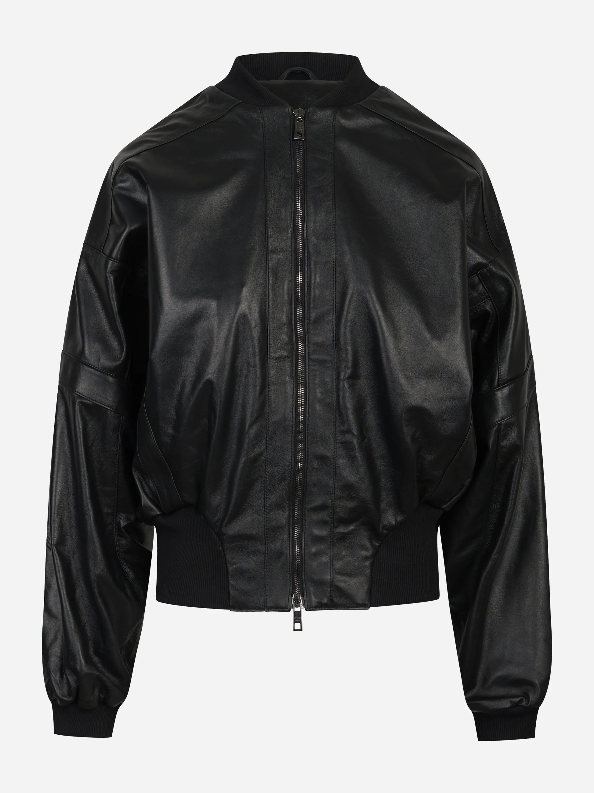 Bomber in pelle oversize nero