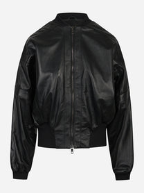 Bomber in pelle oversize nero