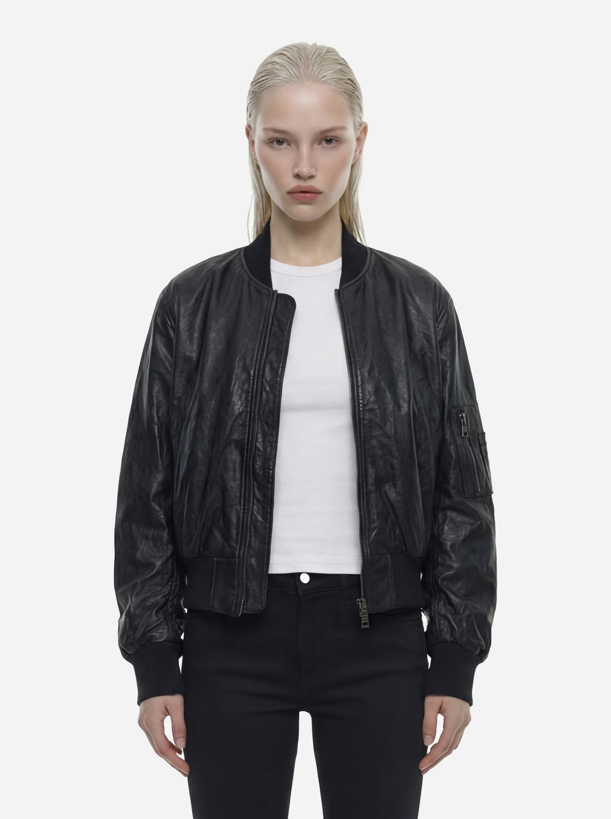 Bomber in pelle nero