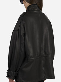 Giacca in pelle con spalline nera - indossato, vista alternativa