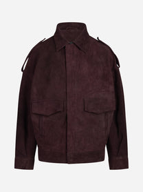 Giubbotto aviator in pelle scamosciata bordeaux - vista frontale