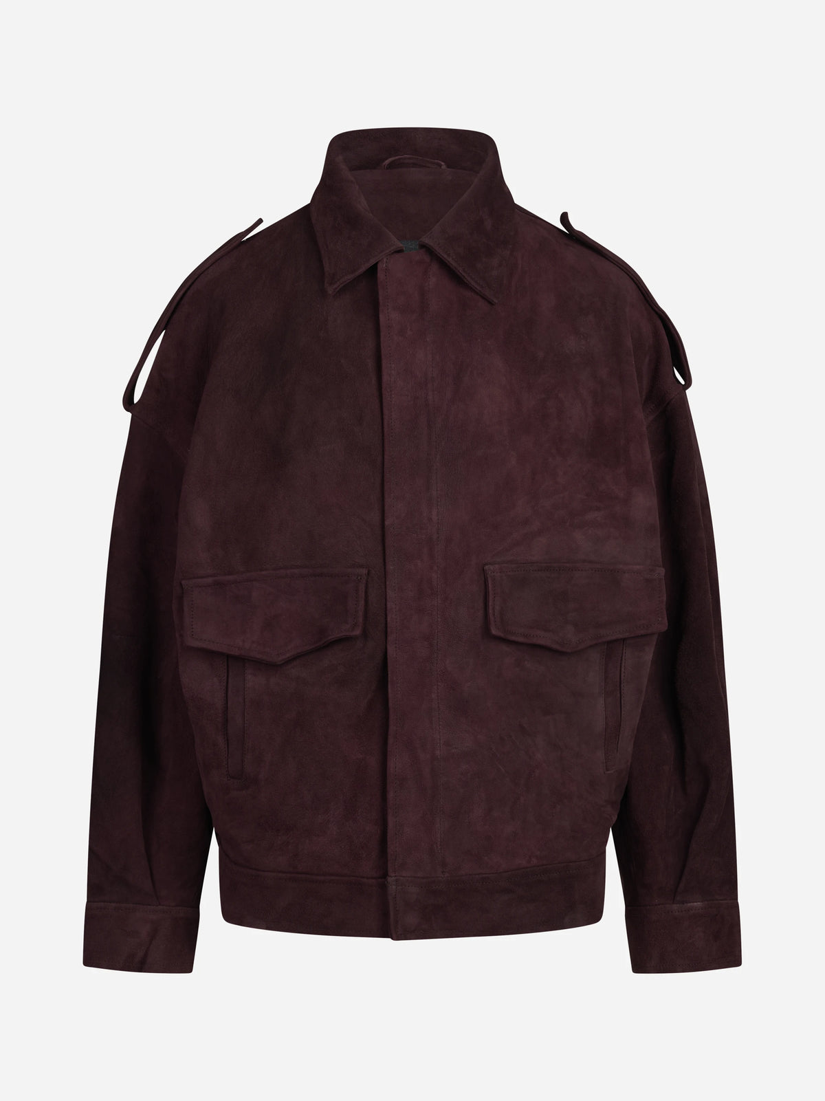 Giubbotto aviator in pelle scamosciata bordeaux - vista frontale