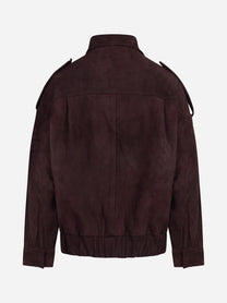 Giubbotto aviator in pelle scamosciata bordeaux - dettaglio del prodotto