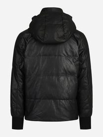 Piumino in pelle con cappuccio nero - dettaglio del prodotto