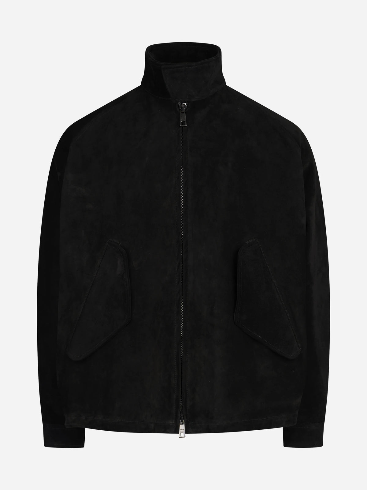 Giacca oversize in pelle scamosciata nera - vista frontale