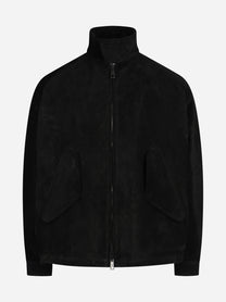 Giacca oversize in pelle scamosciata nera - vista frontale