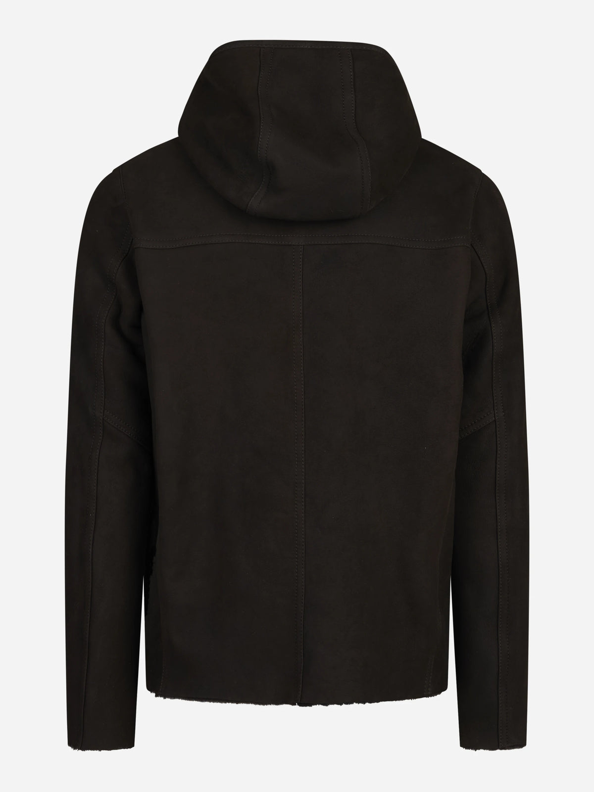 Giacca hoodie in pelle con interno shearling marrone - vista posteriore