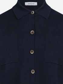 Camicia in maglia di lana vergine blu - dettaglio del prodotto