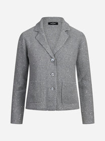 Giacca in maglia con filato luminoso grigio - vista frontale