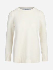 Maglia girocollo in lana e cashmere bianco - vista frontale