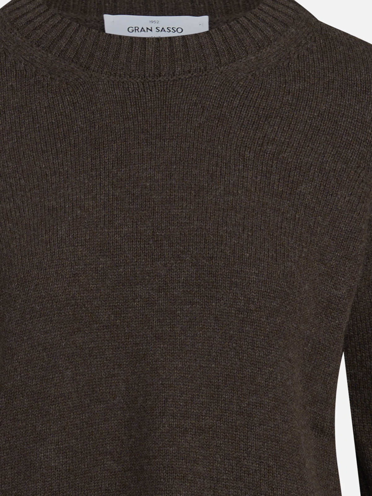 Maglia girocollo in lana e cashmere marrone - dettaglio del prodotto