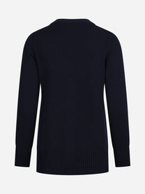 Cardigan in lana e cashmere blu - vista posteriore