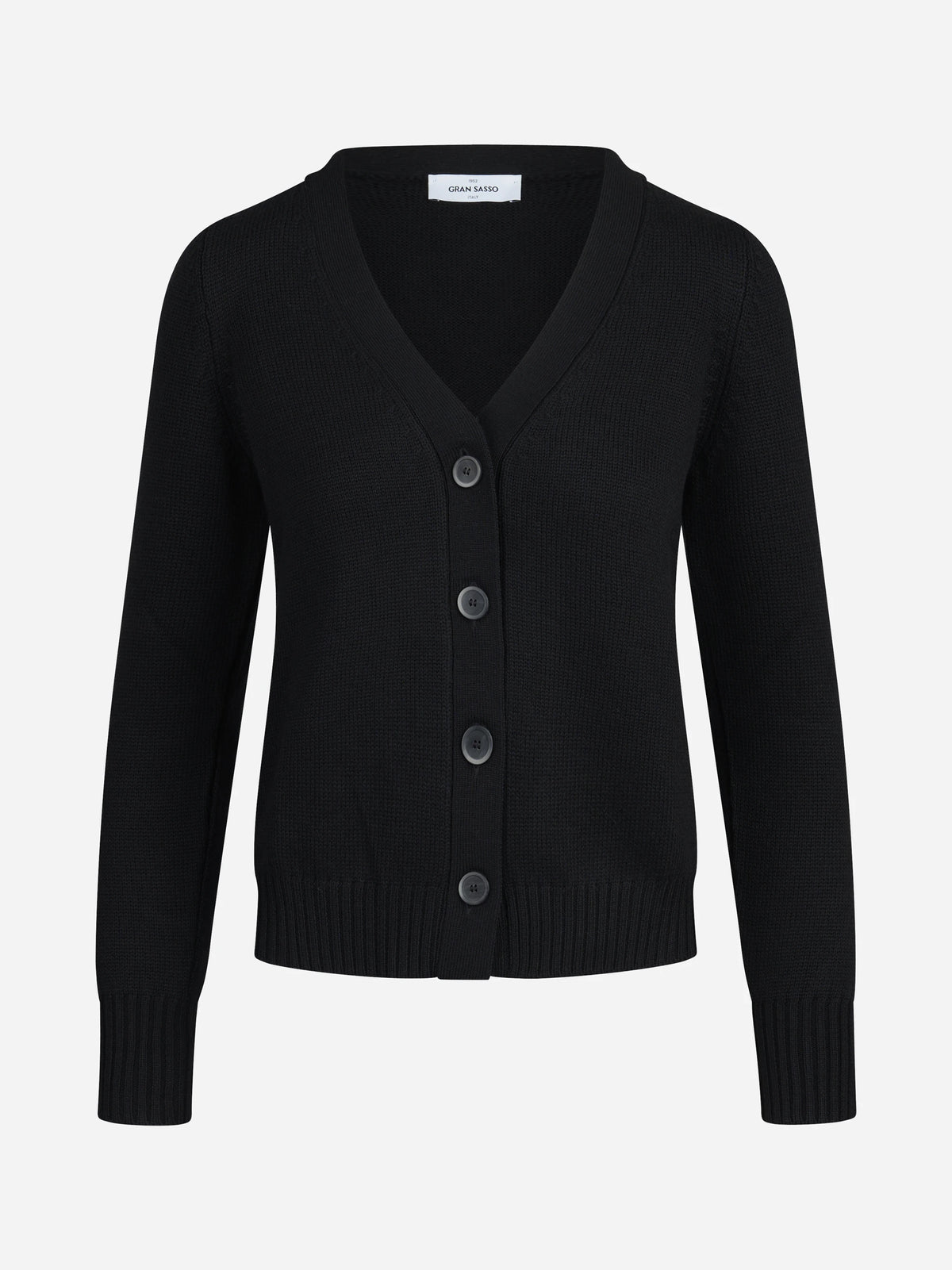 Cardigan corto in lana vergine nero - vista frontale