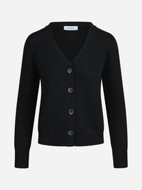 Cardigan corto in lana vergine nero - vista frontale
