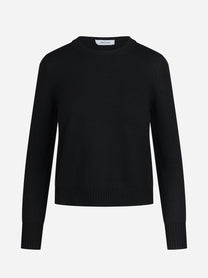 Maglia girocollo in lana vergine nero - vista frontale