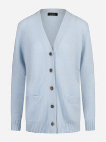 Cardigan lungo con tasche celeste GRAN SASSO - vista frontale