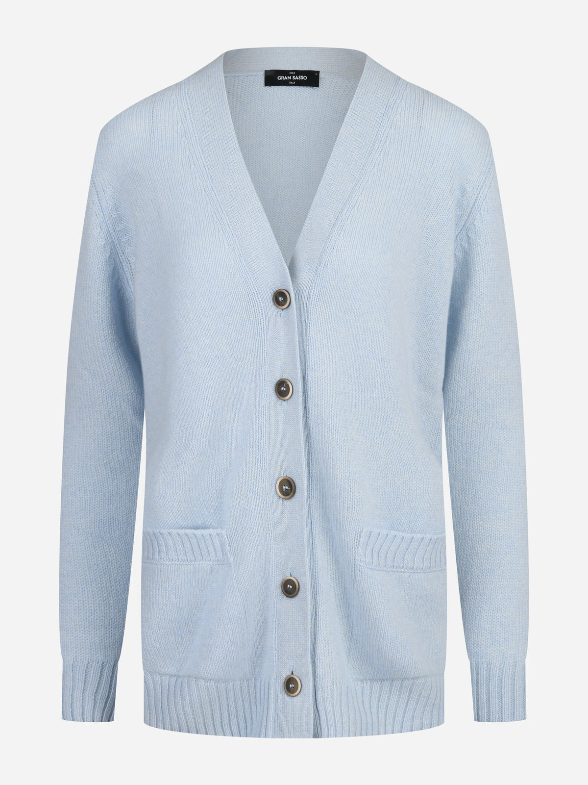 Cardigan lungo con tasche celeste GRAN SASSO - vista frontale
