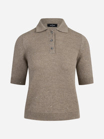 Polo a maniche corte in lana e cashmere marrone - vista frontale