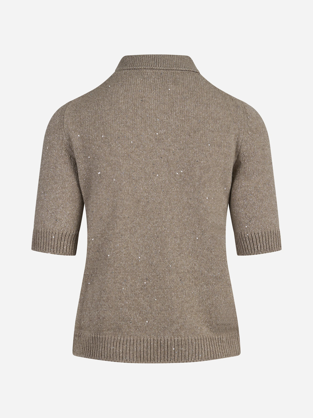Polo a maniche corte in lana e cashmere marrone - dettaglio del prodotto