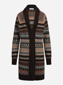 Cardigan lungo jacquard marrone - vista frontale