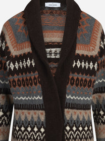 Cardigan lungo jacquard marrone - dettaglio del prodotto