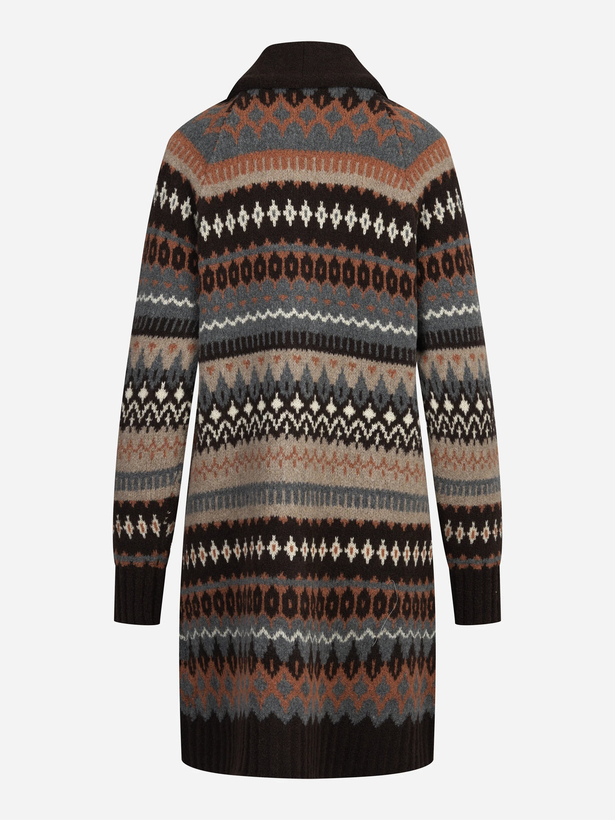 Cardigan lungo jacquard marrone - vista posteriore