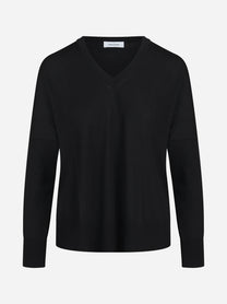 Maglia oversize con scollo a V nero - vista frontale
