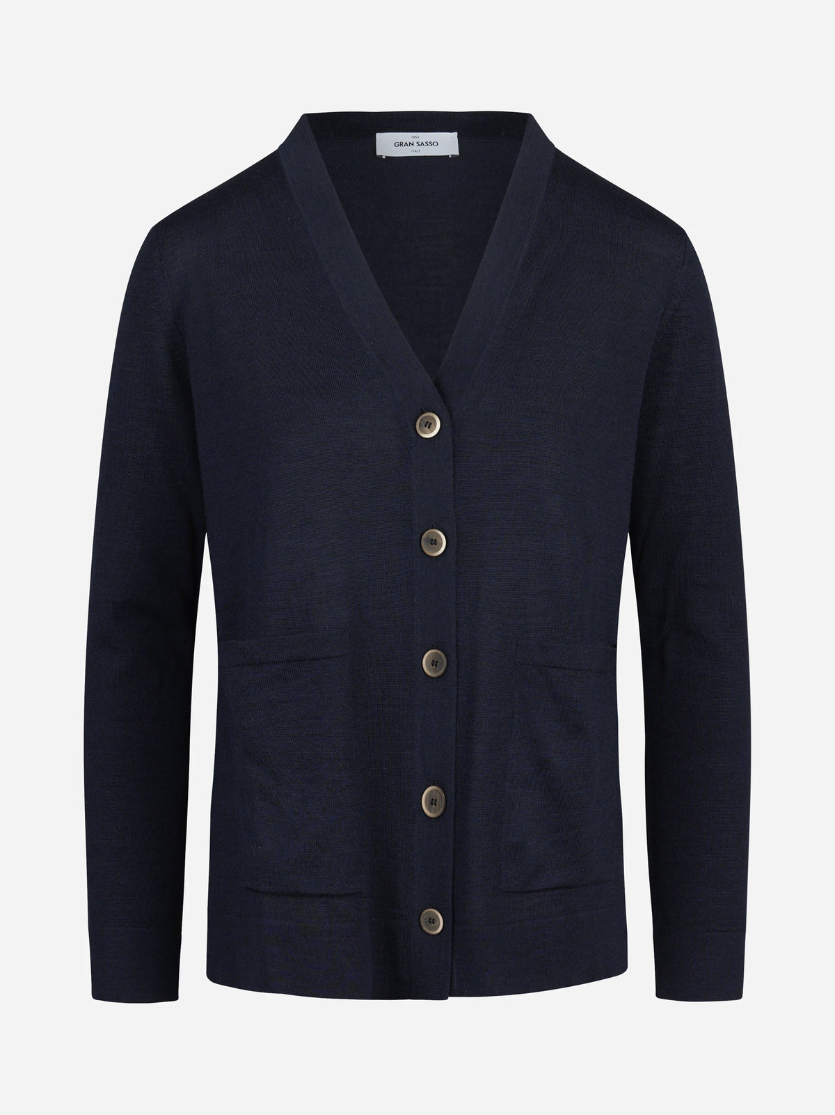 Cardigan in lana vergine e seta blu GRAN SASSO - vista frontale
