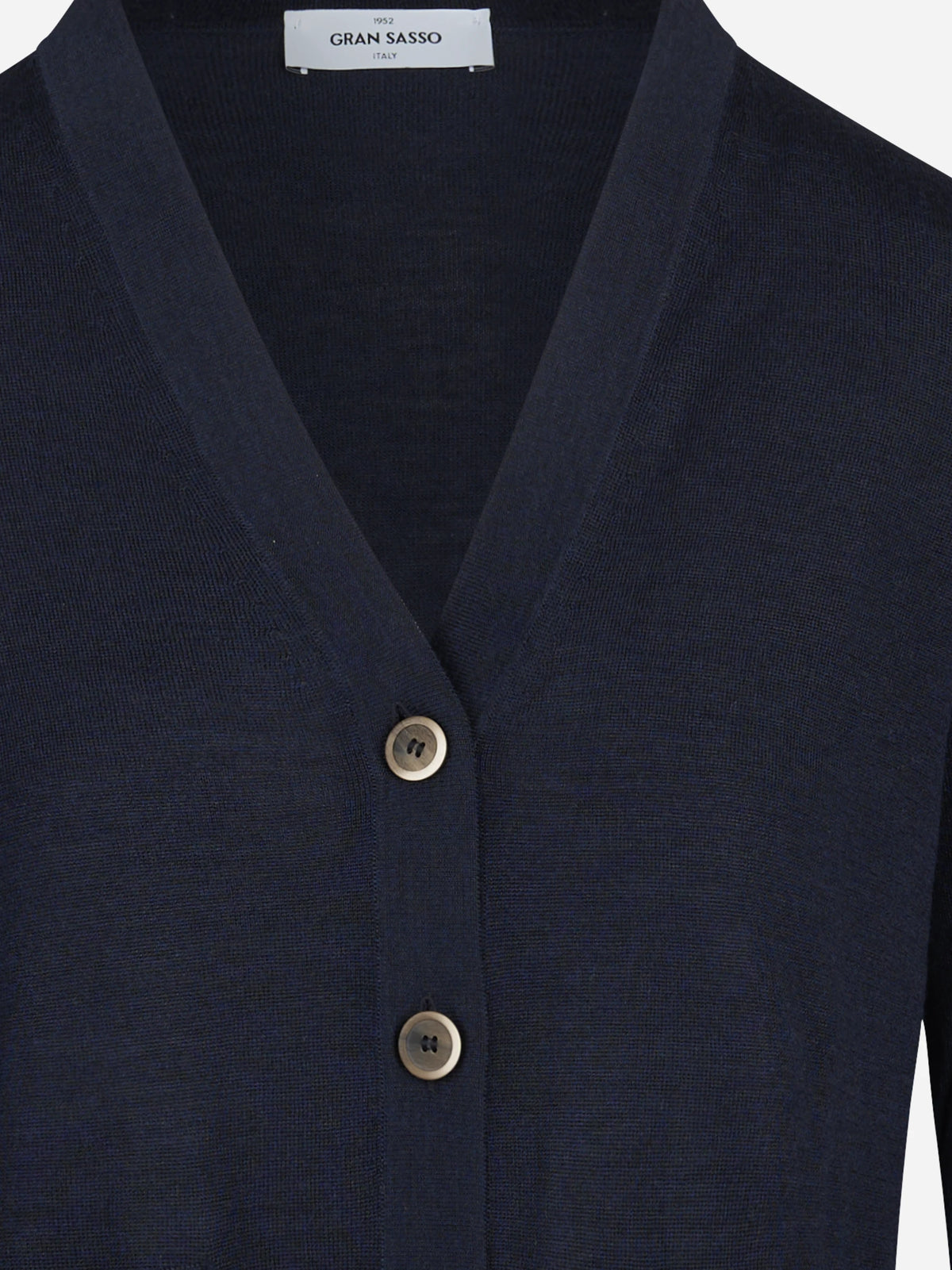 Cardigan in lana vergine e seta blu GRAN SASSO - dettaglio
