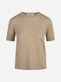 Maglia girocollo in lana e seta beige - vista frontale