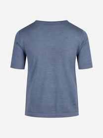 Maglia girocollo in lana e seta azzurro - dettaglio del prodotto