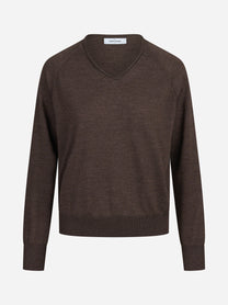 Maglia con scollo a V in lana e seta bordeaux - vista frontale