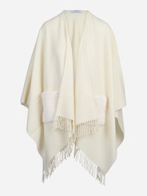 Mantella in lana e cashmere con tasche in ecopelle bianco - vista frontale