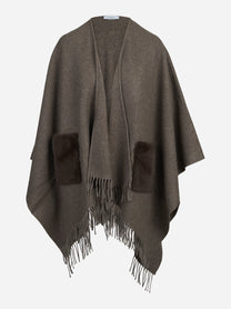 Mantella in lana e cashmere con tasche in ecopelle marrone - vista frontale