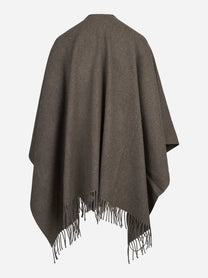 Mantella in lana e cashmere con tasche in ecopelle marrone - vista posteriore