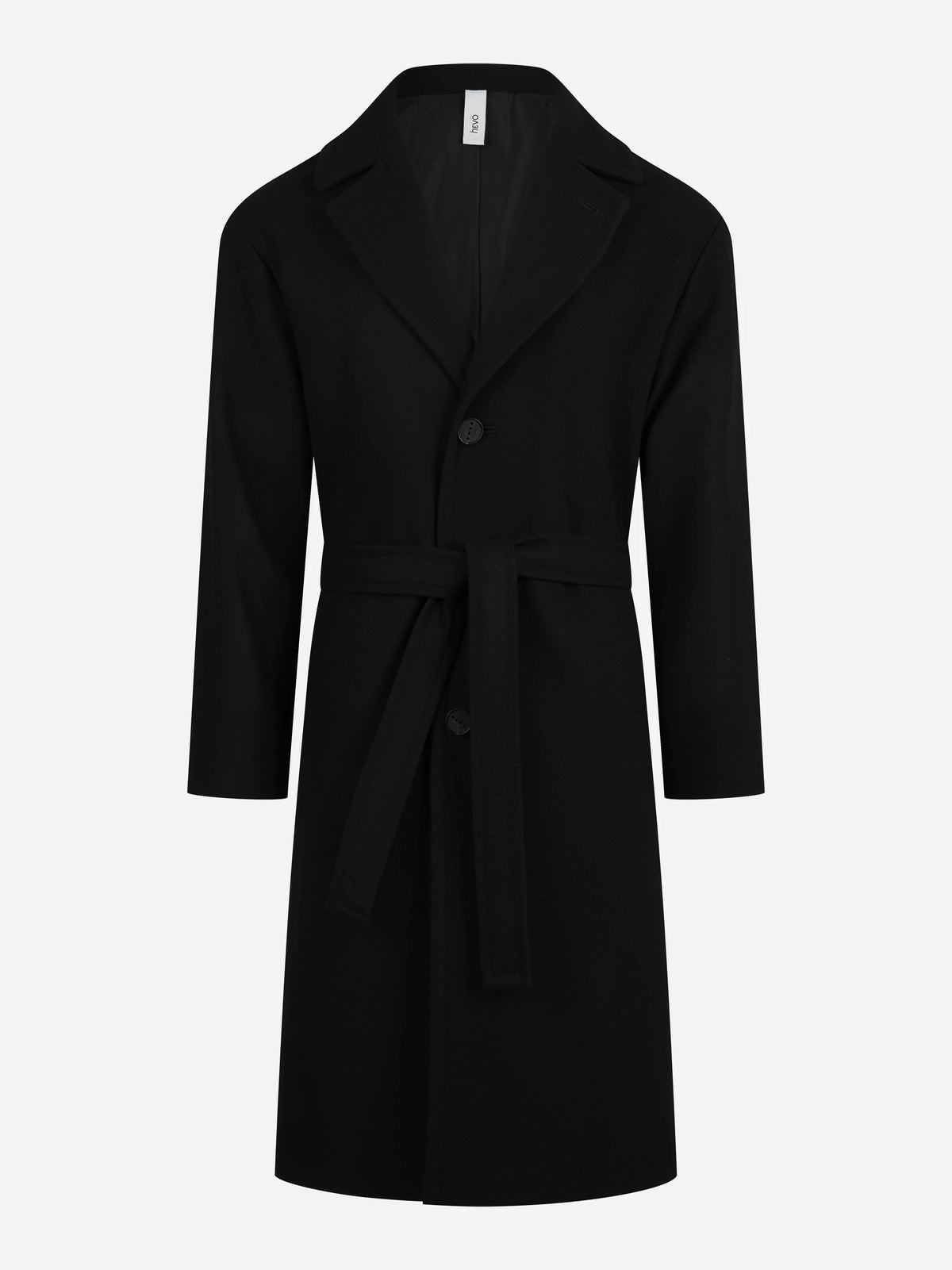Cappotto Ostuni con cintura in lana nero - vista frontale