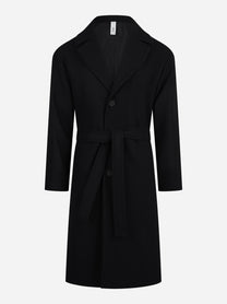 Cappotto Ostuni con cintura in lana nero - vista frontale
