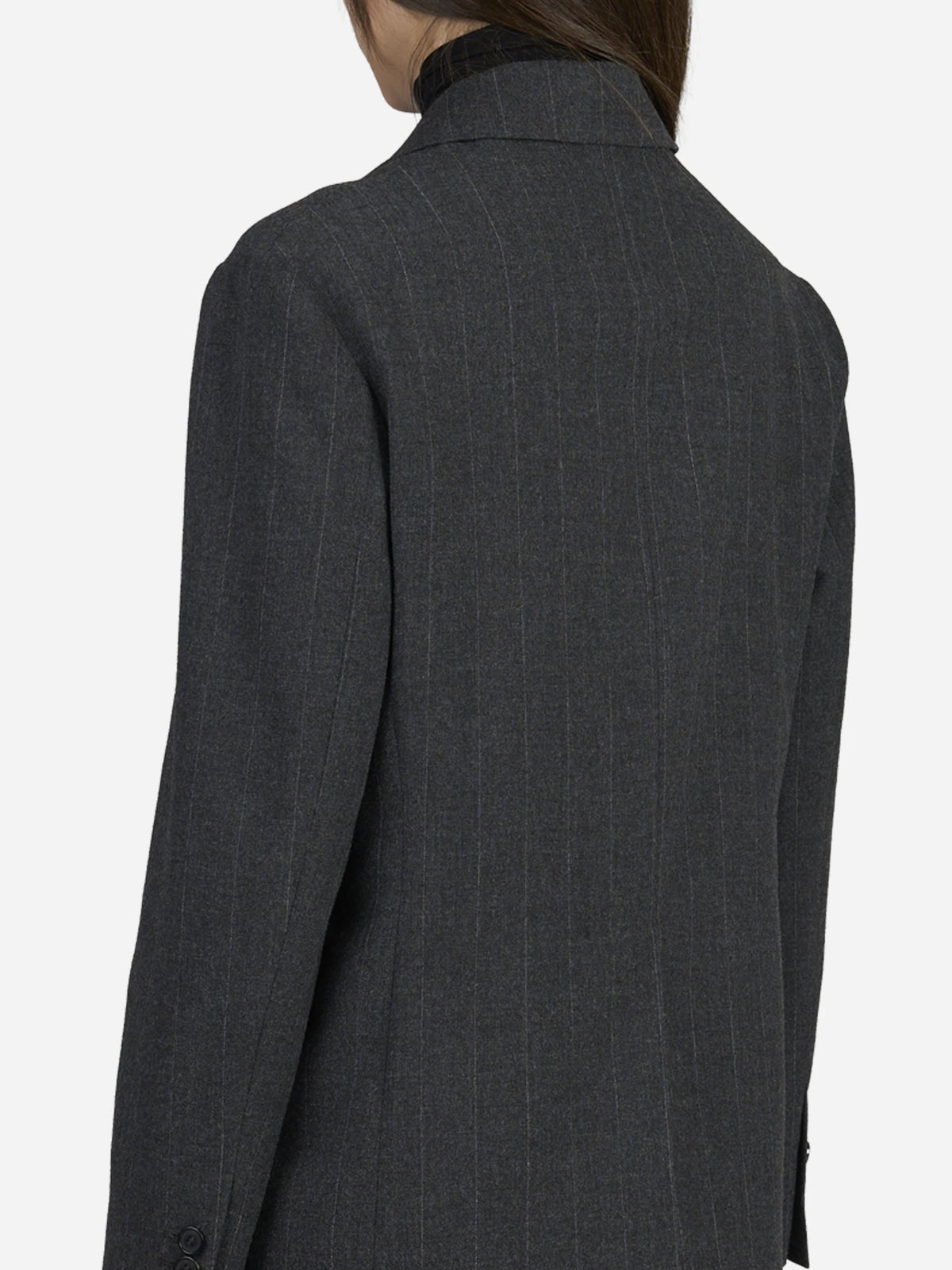 Blazer monopetto gessato grigio - indossato, vista alternativa