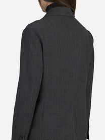 Blazer monopetto gessato grigio - indossato, vista alternativa