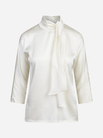 Blusa in seta con fiocco avorio - vista frontale