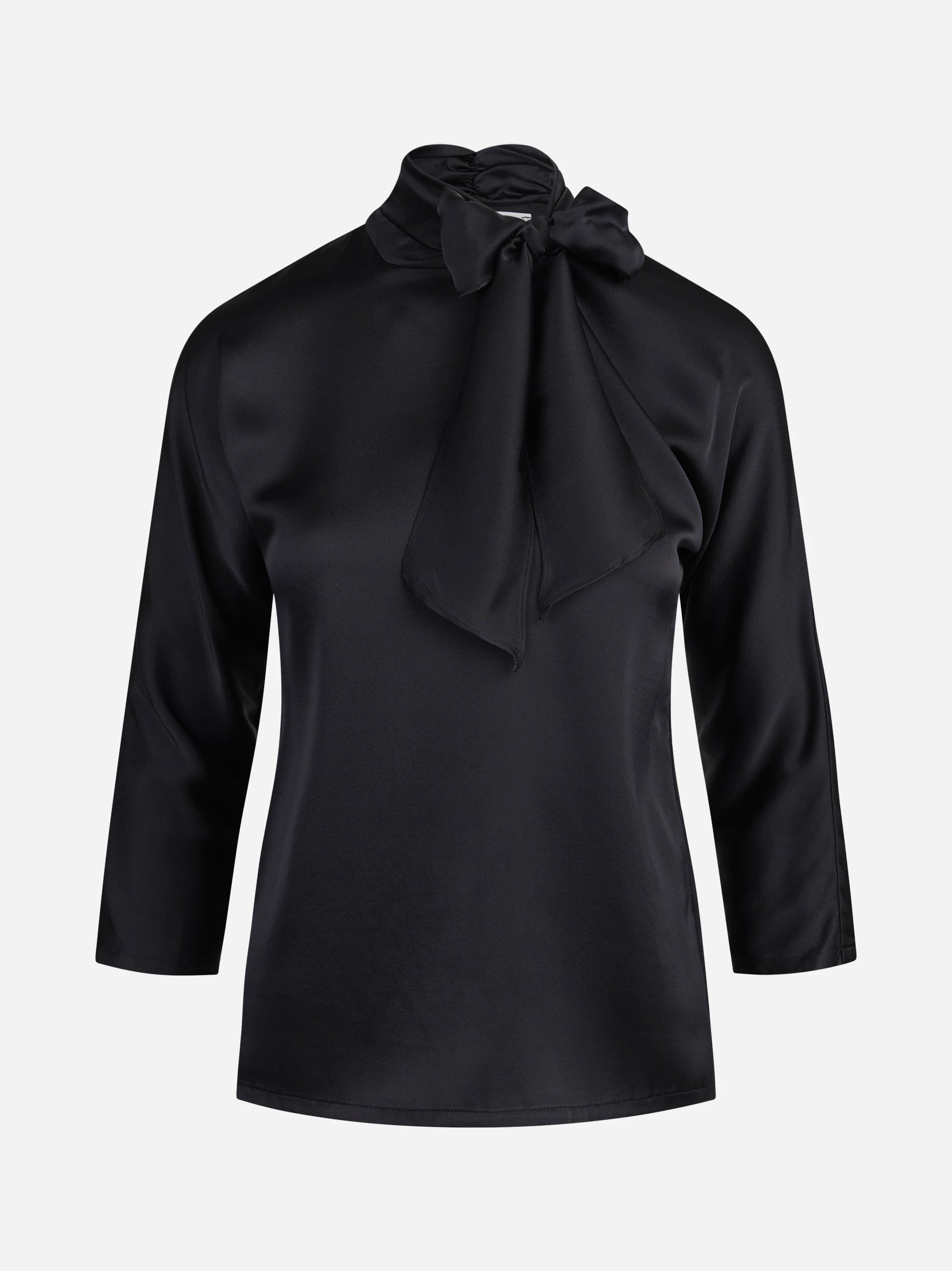 Blusa in raso di seta con fiocco nera - vista frontale