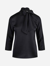 Blusa in raso di seta con fiocco nera - vista frontale